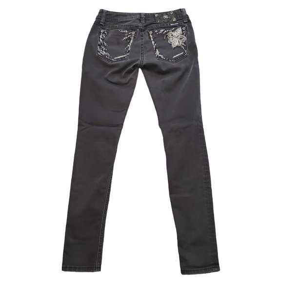 Miss Me JE5764GR Skinny 26 (M 26x30 7" Low Rise) Black *Missing Button* Jeans A9 - Picture 2 of 13